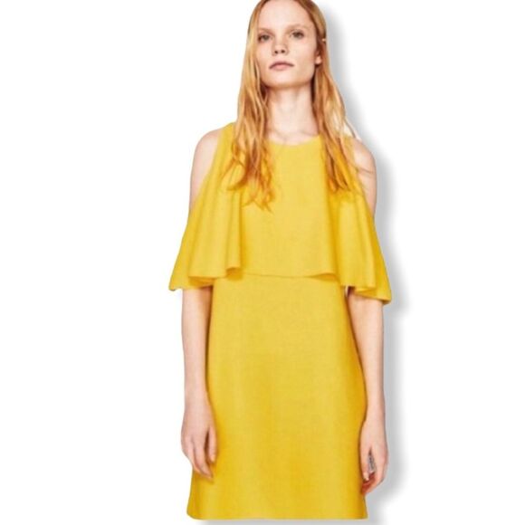 NEW Zara Trafaluc Yellow Ribbed Ruffle Dress - Picture 1 of 8